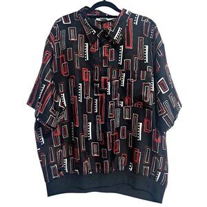 Vintage 80s Irvine Park Rockabilly XL Abstract Print Retro Button-Up Shirt Black